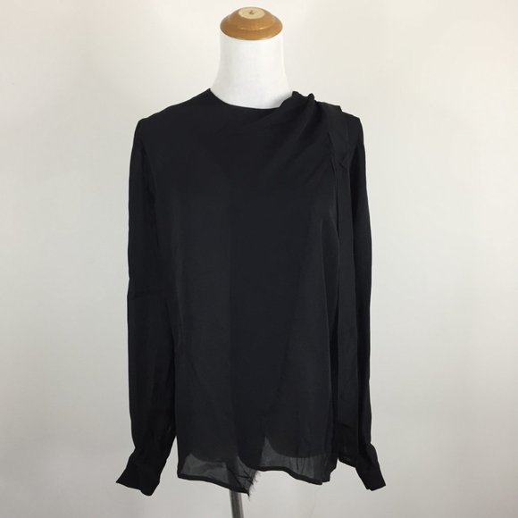 NWOT L'AGENCE Black Long Sleeve Front Overlay High Neckline Sheer Shirt - Picture 3 of 12